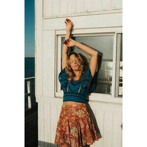 Free People End Of The Island Godet Mini Skirt Floral Printed M-10 NWT 283071